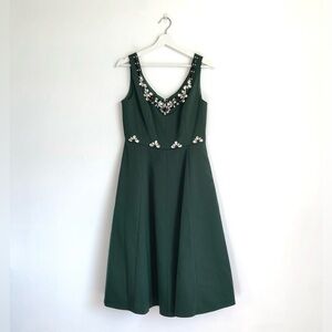 NWT Kate Spade Embellished Faille Grace Knee Length Dress | Green, Size 8
